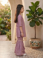 Kinder Kids Purple Floral printed Kurti With Purple Sharara and Dupatta