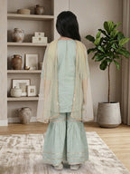 Kinder Kids Sky Floral printed kurti With Sky Sharara and Dupatta