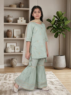 Kinder Kids Sky Floral printed kurti With Sky Sharara and Dupatta