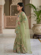 Kinder Kids Green Floral printed kurti With Green Sharara and dupatta