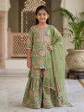 Kinder Kids Green Floral printed kurti With Green Sharara and dupatta