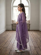 Kinder Kids Purple Embroidered Kurti With Purple Sharara and Dupatta