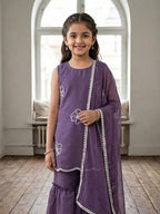 Kinder Kids Purple Embroidered Kurti With Purple Sharara and Dupatta