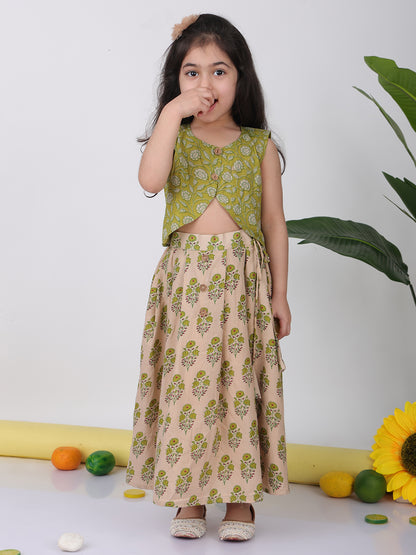 Green Floral printed Lehenga top