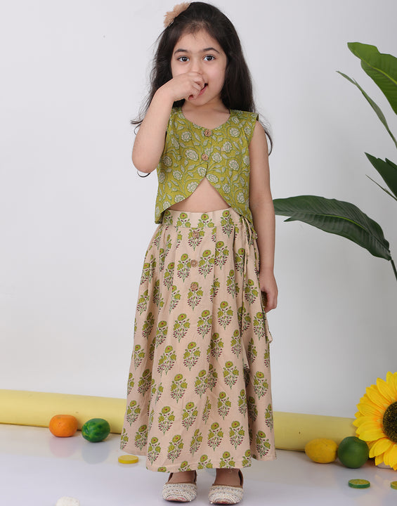 Green Floral printed Lehenga top