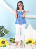 Blue sleeveless katha Top with white pant