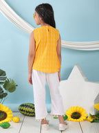 Yellow sleeveless katha Top with white pant