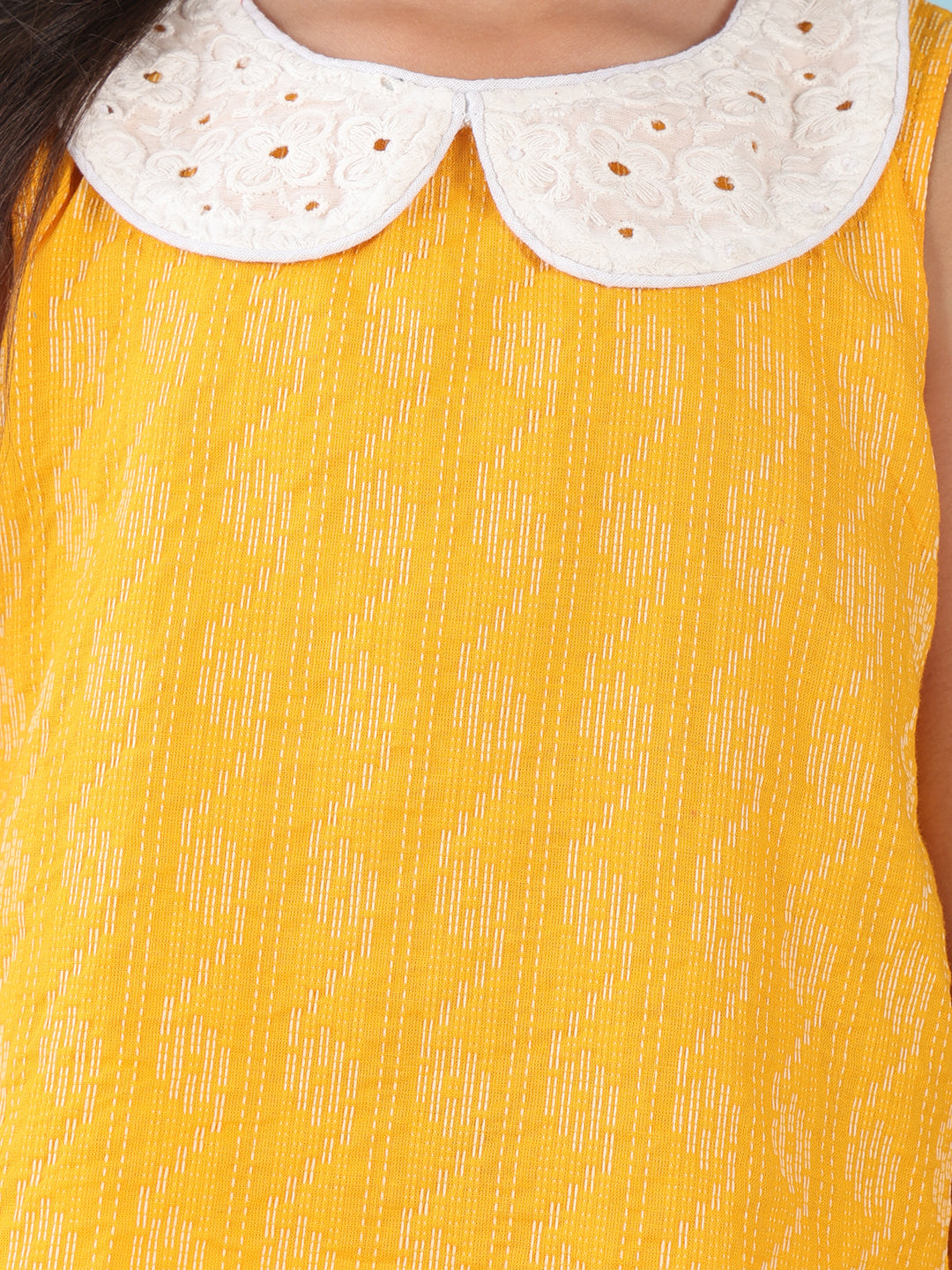Yellow sleeveless katha Top with white pant