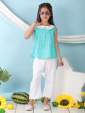 Green sleeveless katha Top with white pant