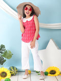 Red sleeveless katha Top with white pant