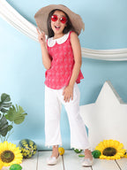 Red sleeveless katha Top with white pant