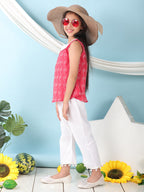 Red sleeveless katha Top with white pant