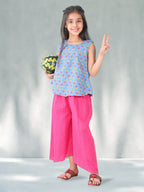 Blue  floral printed  sleeveless Short Top