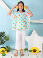 Blue checkered Printed Kaftan paired with white cotton pant