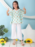 Blue checkered Printed Kaftan paired with white cotton pant