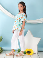 Blue checkered Printed Kaftan paired with white cotton pant