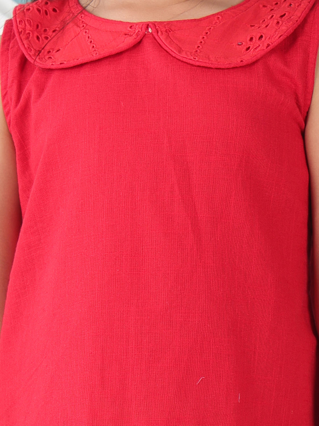 Red collared  sleeveless Top with Blue Printed Pant