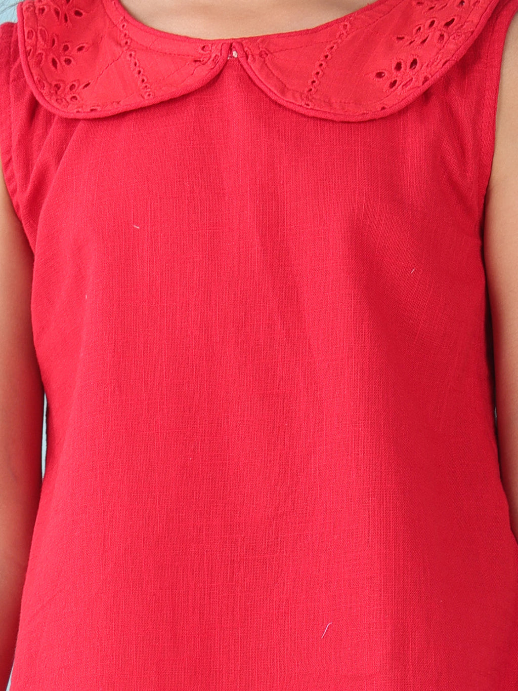 Red collared  sleeveless Top with Red Printed Pant