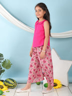 Pink collared  sleeveless Top with Pink Printed Pant
