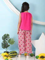 Pink collared  sleeveless Top with Pink Printed Pant