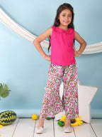 Pink collared  sleeveless Top with Printed Pant