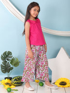 Pink collared  sleeveless Top with Printed Pant