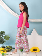Pink collared  sleeveless Top with Printed Pant