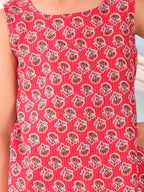 Red floral printed  sleeveless Short Kurti with Red flair pant