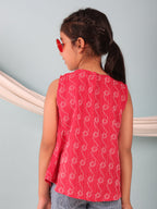 Red Katha Collared Top