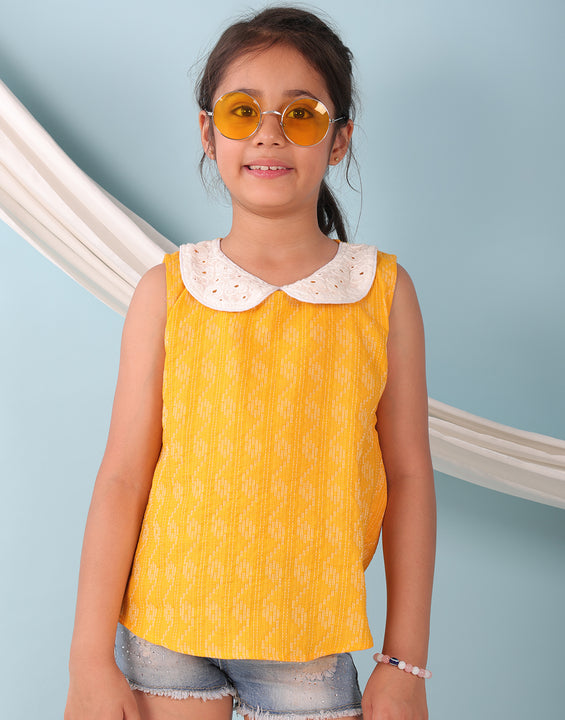 Yellow Katha Collared Top
