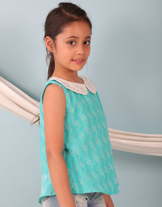 Green Katha Collared Top