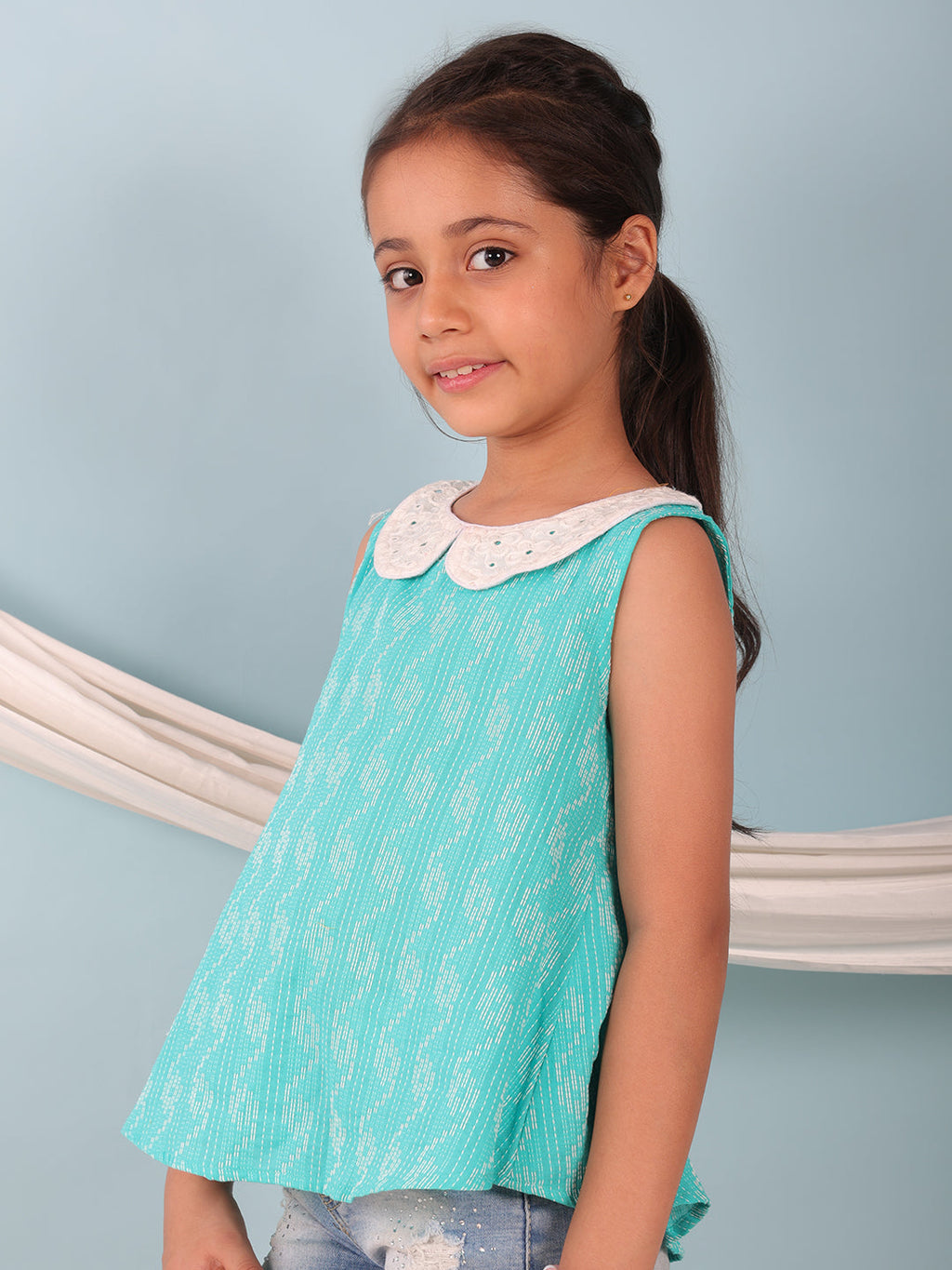 Green Katha Collared Top
