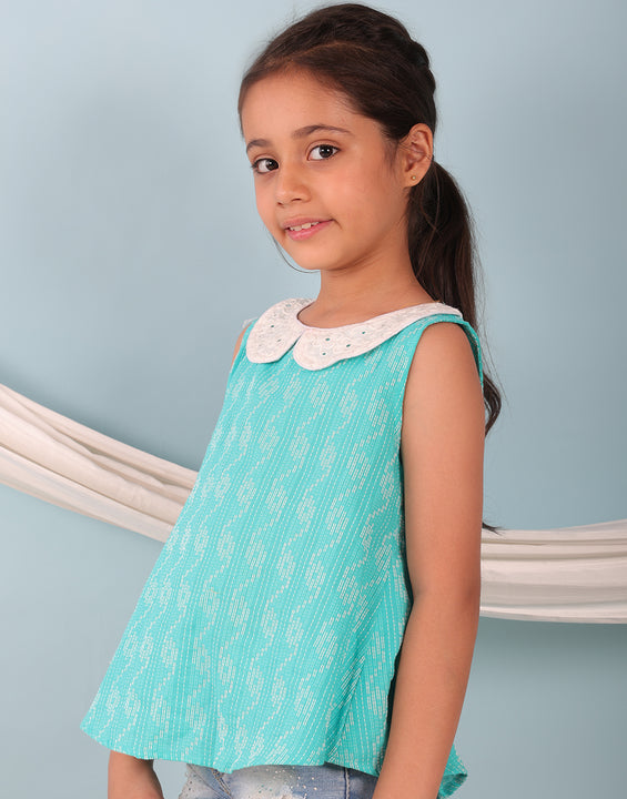 Green Katha Collared Top