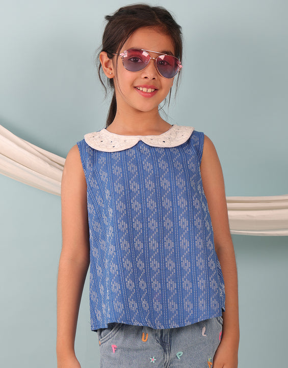 Blue Katha Collared Top