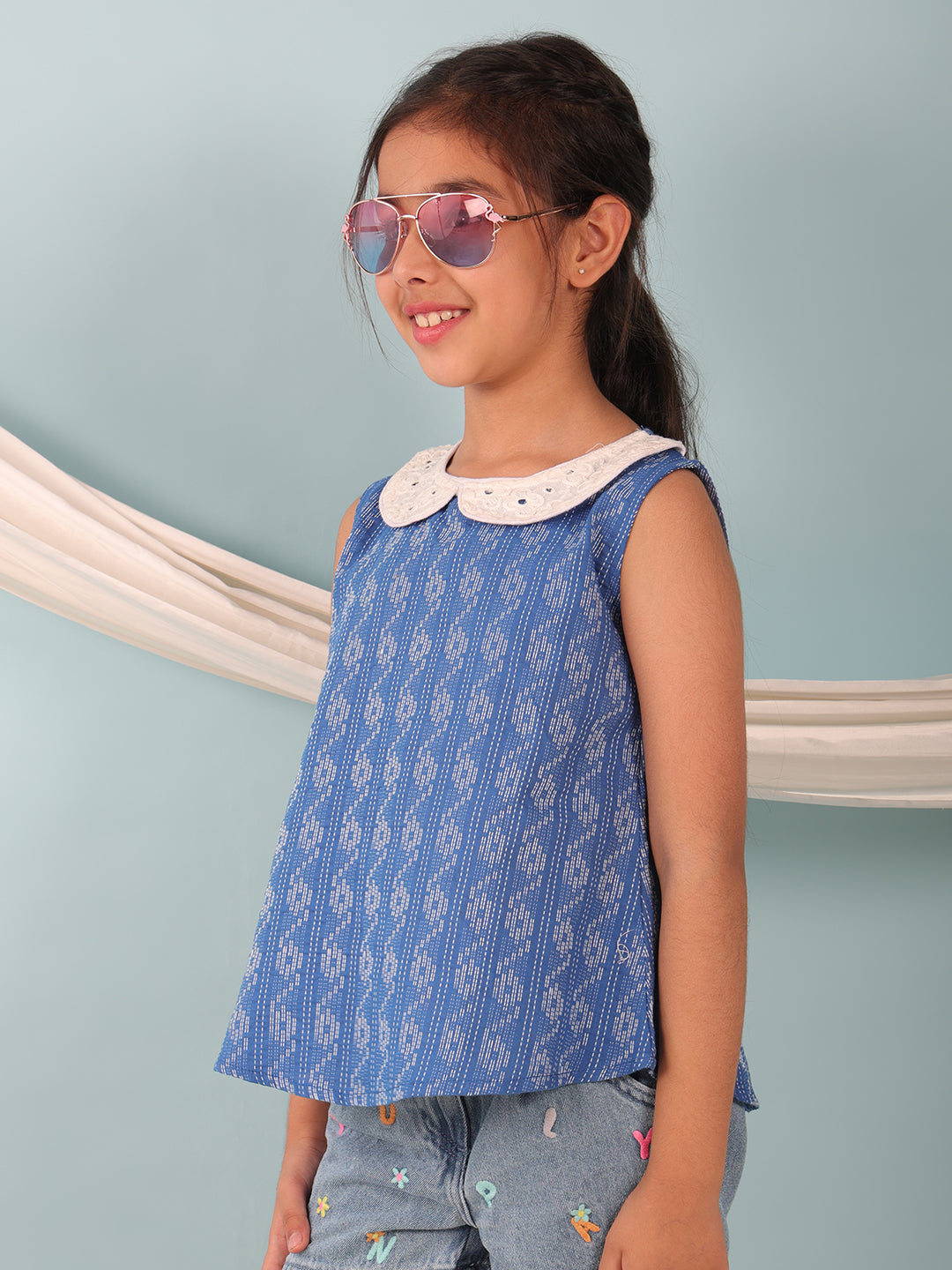 Blue Katha Collared Top