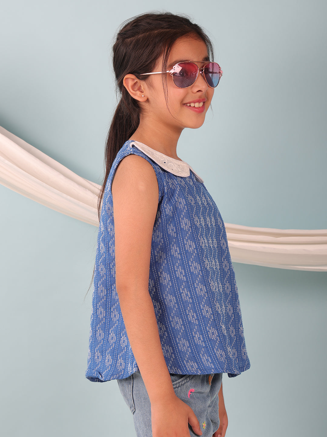 Blue Katha Collared Top