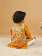 Yellow Plain Kurta with Floral Jacket & Pajama
