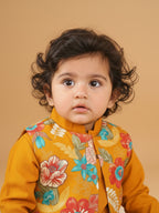Yellow Plain Kurta with Floral Jacket & Pajama