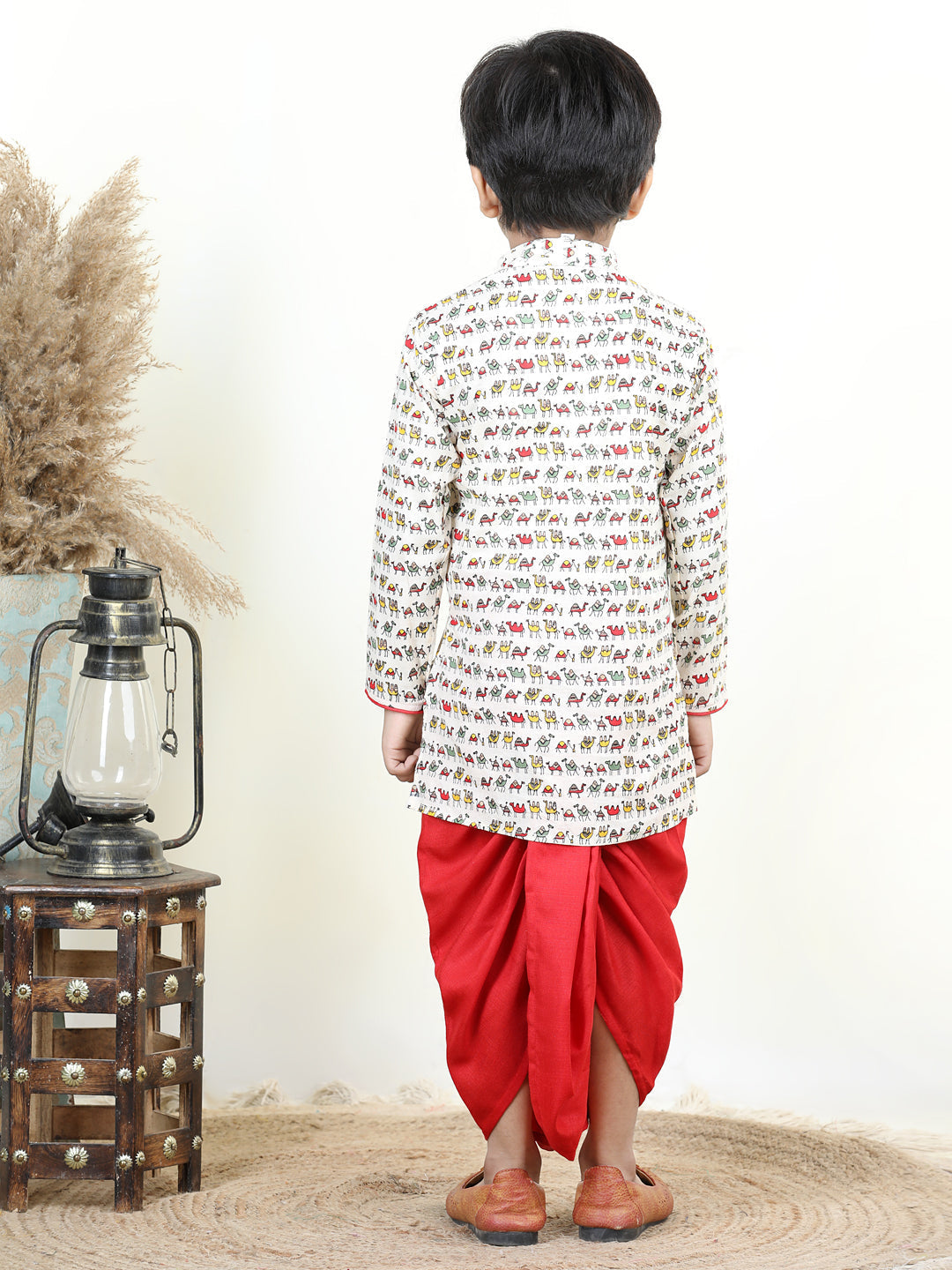 All Over Camel Printed Angrakha Style kurta Dhoti