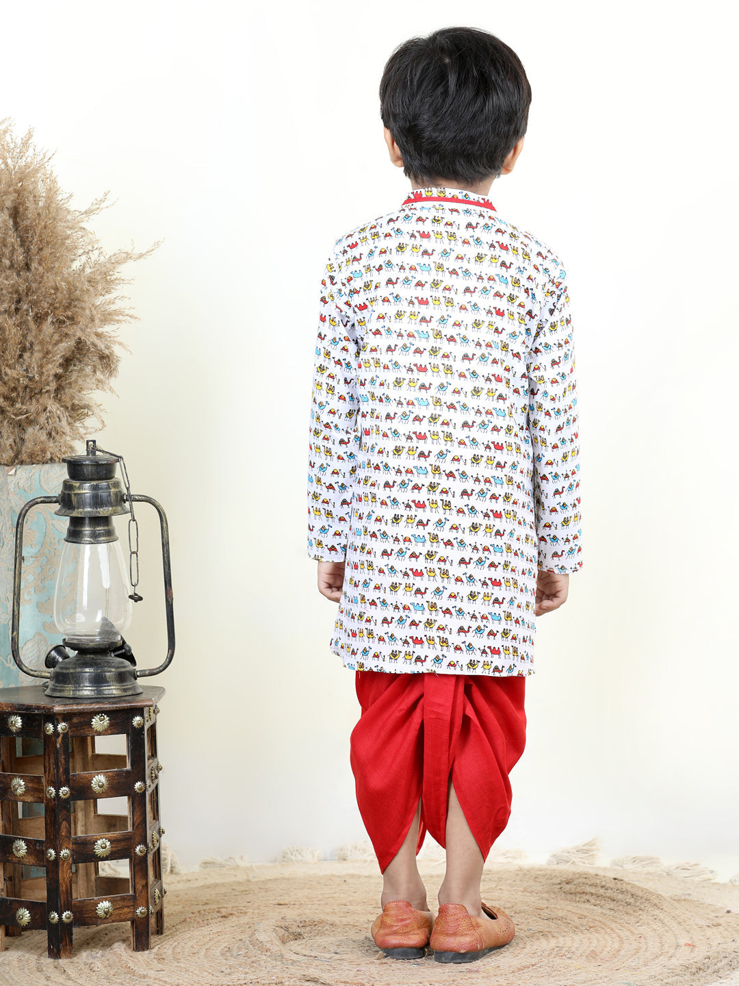 All Over Camel Printed Straight kurta Dhoti