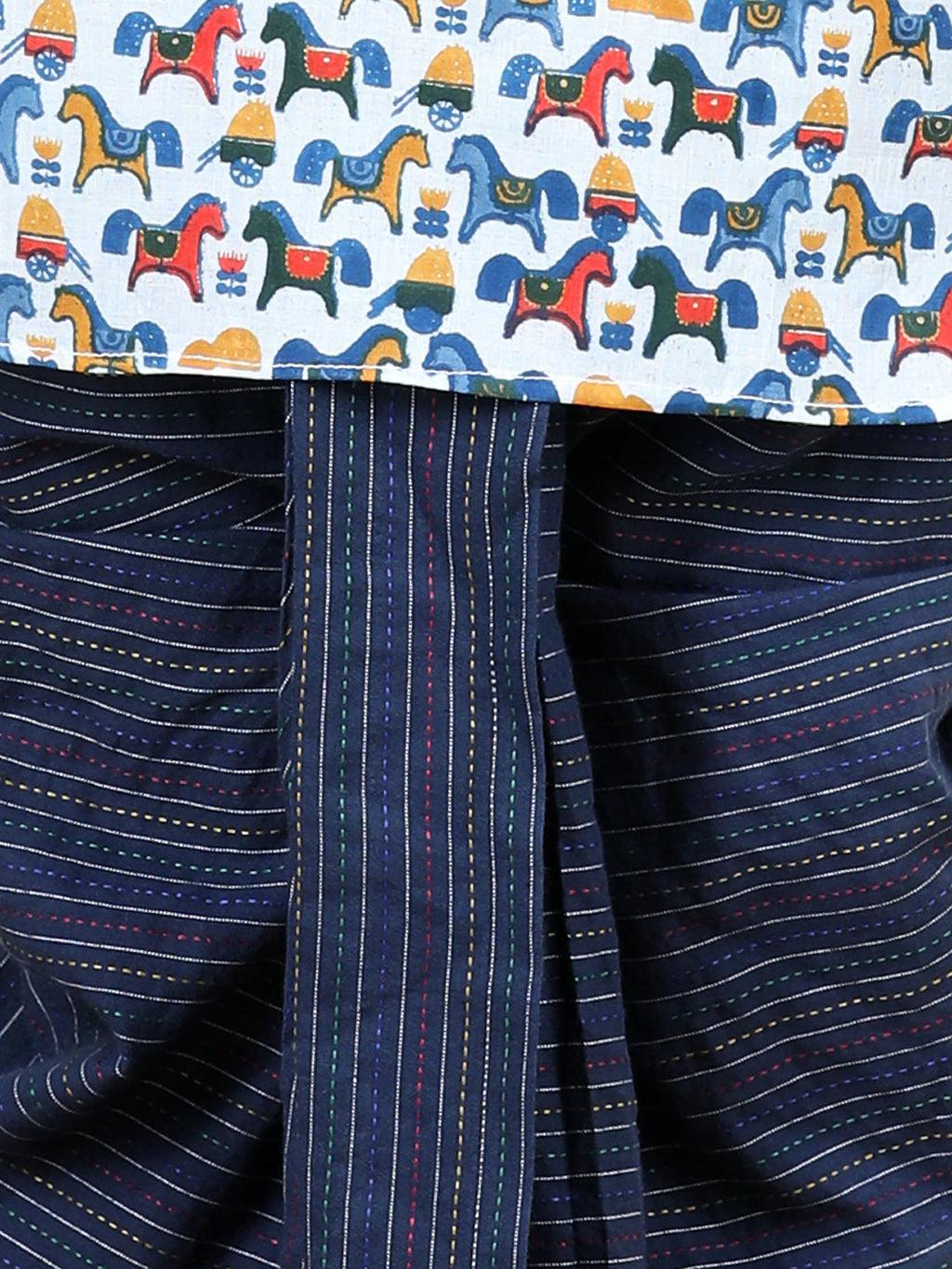 All Over Horse Printed Kurta with a zig-zag patch Kurta Dhoti