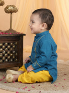 Blue Placement Cars Motif Embroidered Kurta With Dhoti