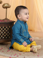 Blue Placement Cars Motif Embroidered Kurta With Dhoti