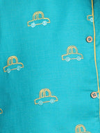 Green car embroidered side opening Kurta with yellow dhoti