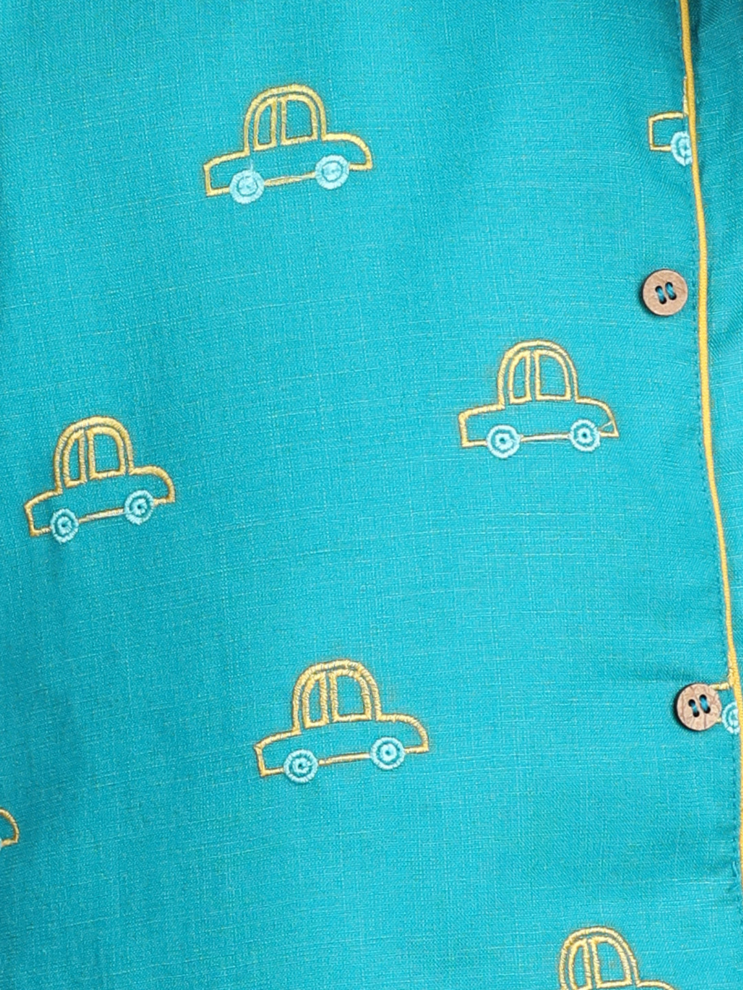 Green car embroidered side opening Kurta with yellow dhoti