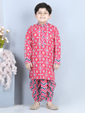 Red Patola Printed Kurta With Chevron Printed Dhoti
