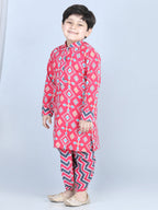 Red Patola Printed Kurta With Chevron Printed Dhoti