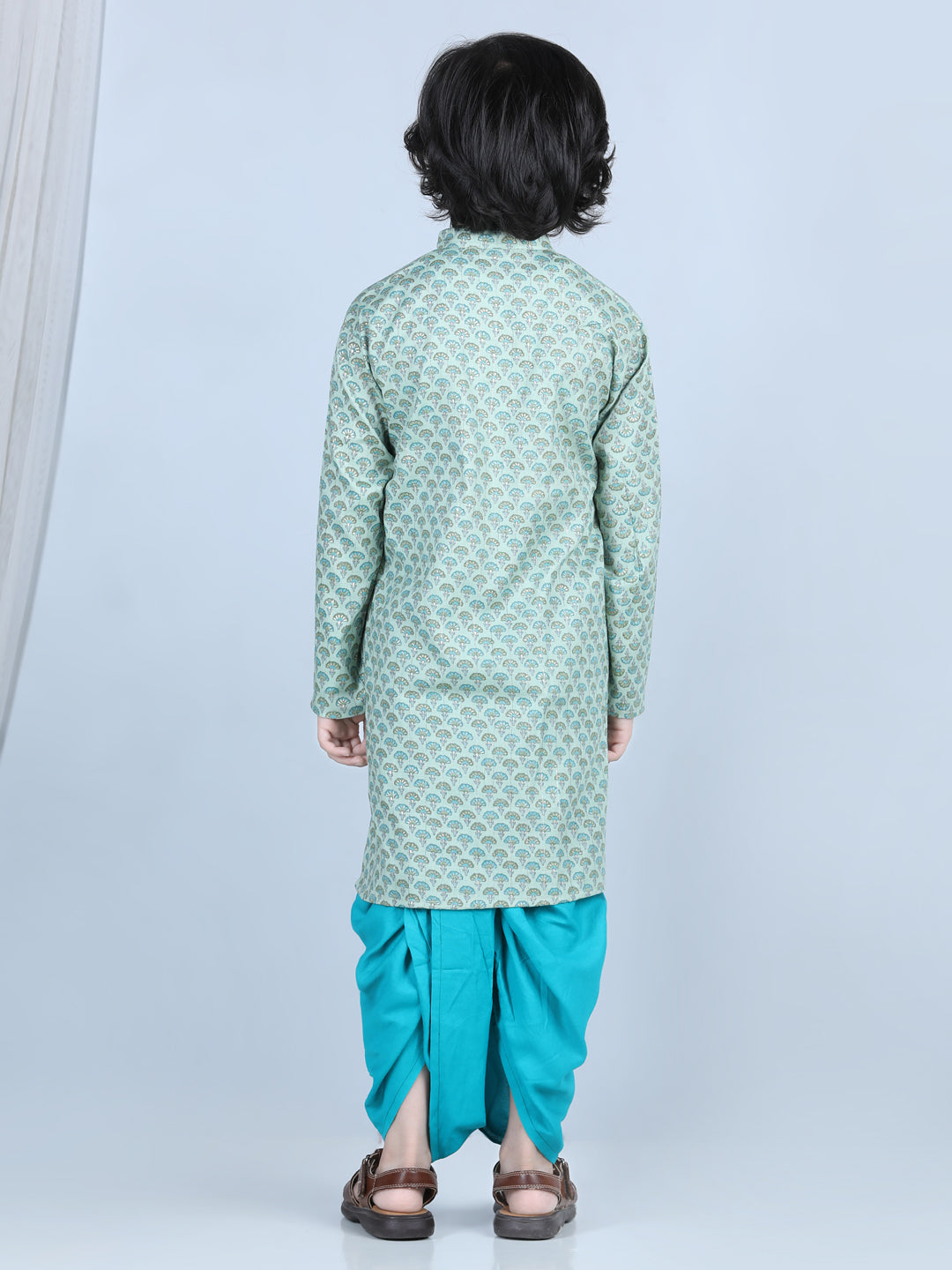 Blue Floral Motif Printed Kurta Dhoti