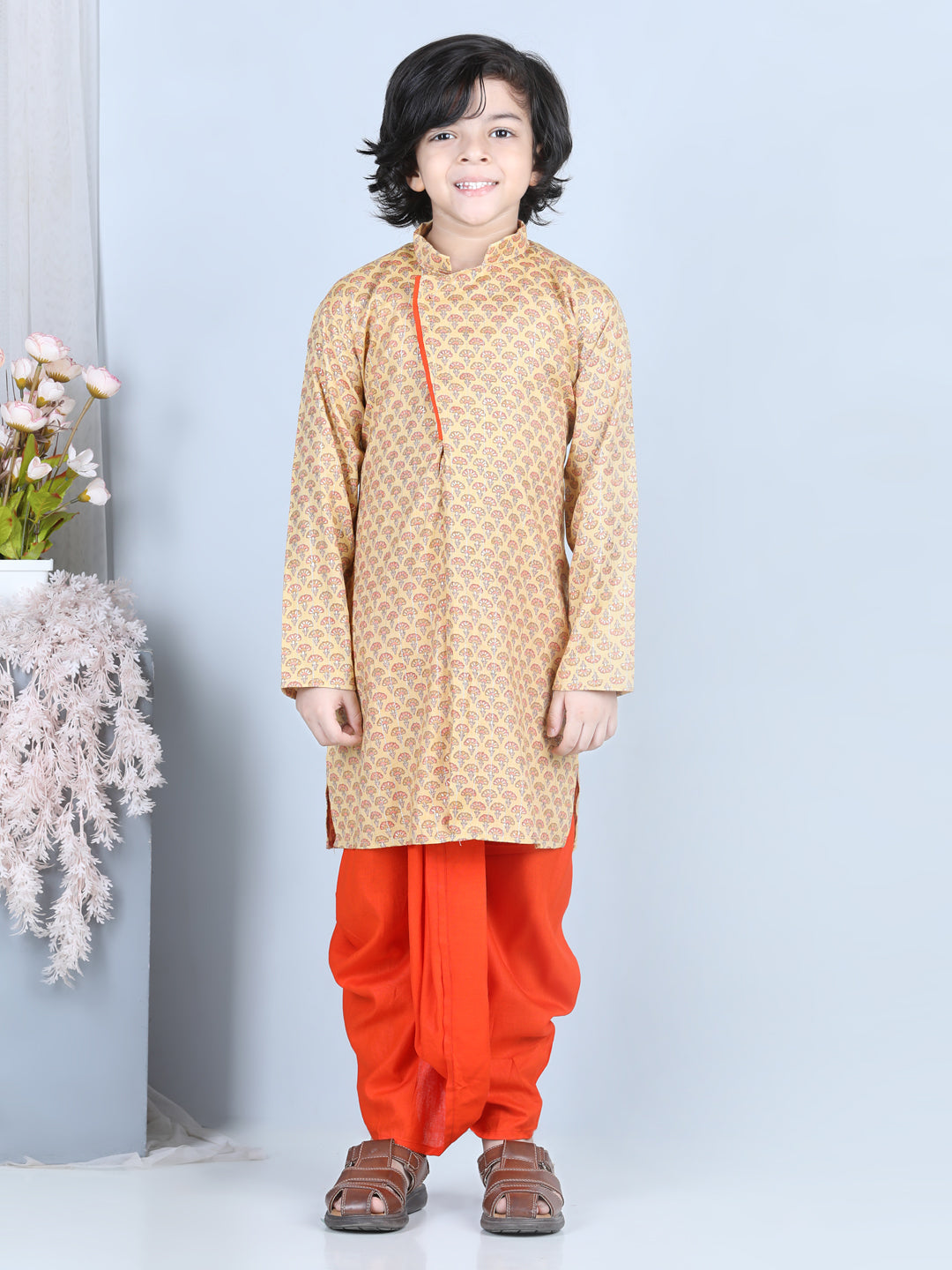 Blue Floral Motif Printed Kurta Dhoti