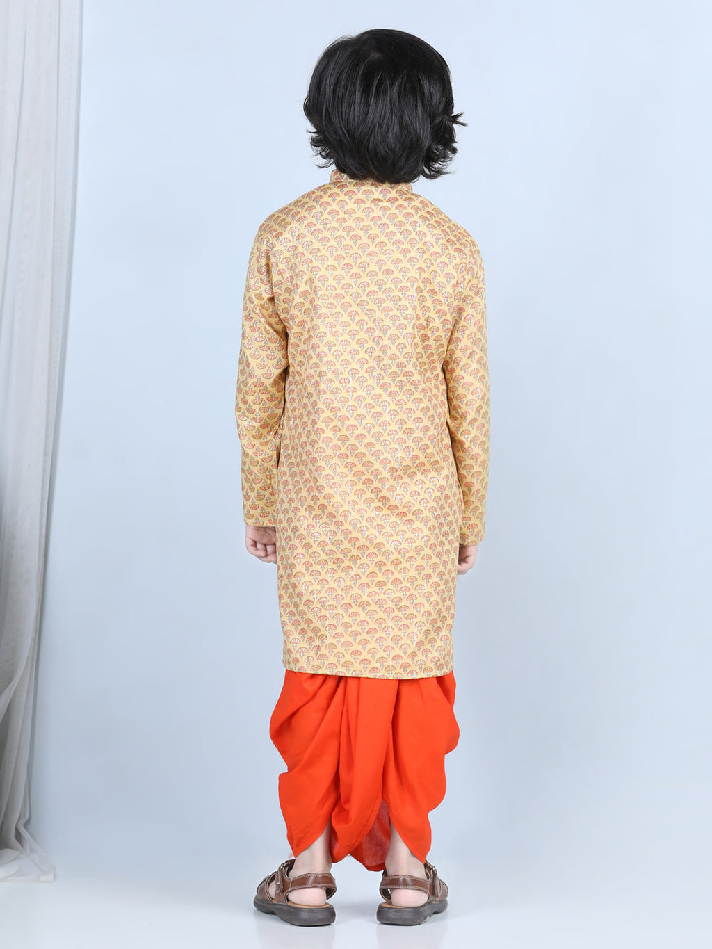 Blue Floral Motif Printed Kurta Dhoti